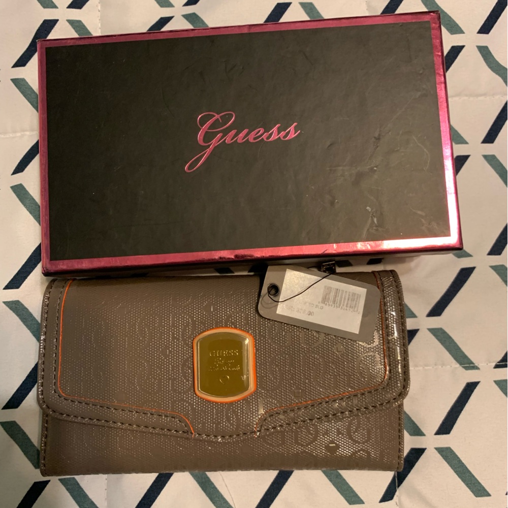 Guess Tan Wallet with Gold Accents